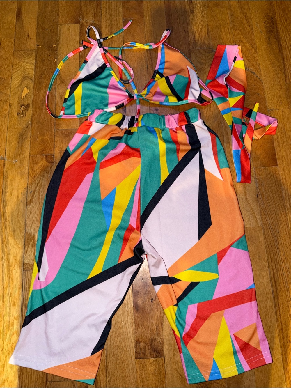 Colorful Geometric Wide-Leg Jumpsuit Pants - Multicolor Small
